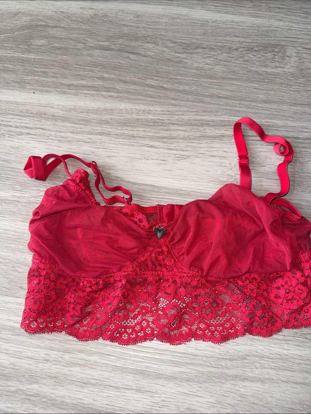 Red Lace Bralette with Heart Charm - Women Intimates